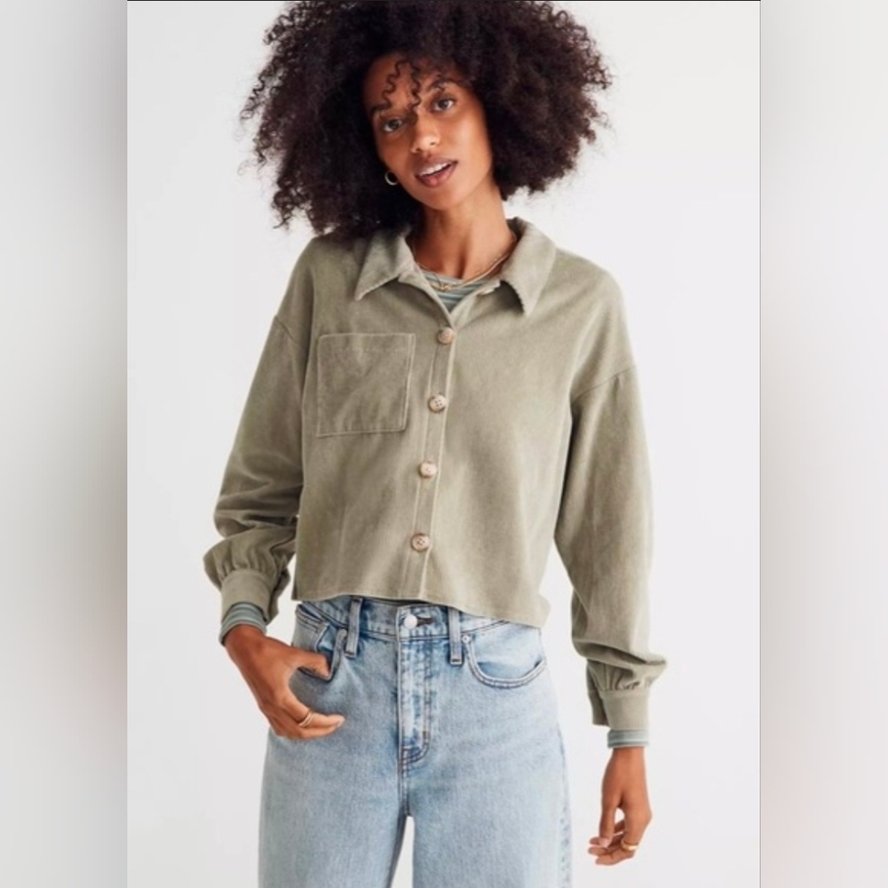 Madewell Knit Green Corduroy Crop Shirt - Jacket
